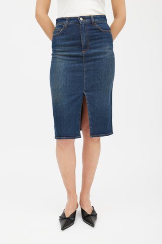 Victoria Beckham Navy Contrast Stitch Denim Skirt