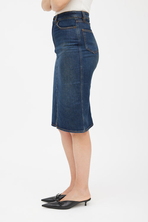 Victoria Beckham Navy Contrast Stitch Denim Skirt