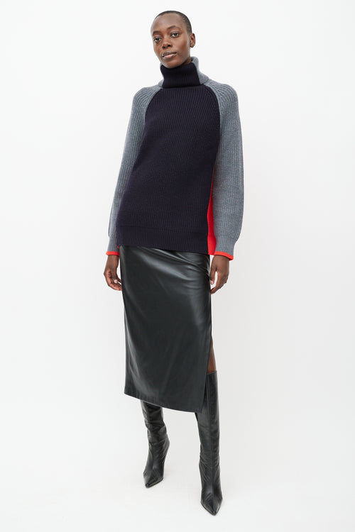 Victoria Beckham Navy 
Multicolour Wool Turtleneck Sweater