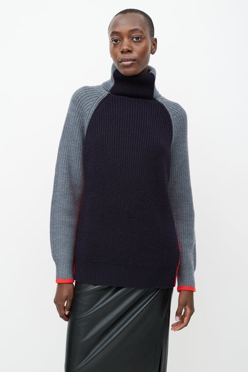 Victoria Beckham Navy 
Multicolour Wool Turtleneck Sweater