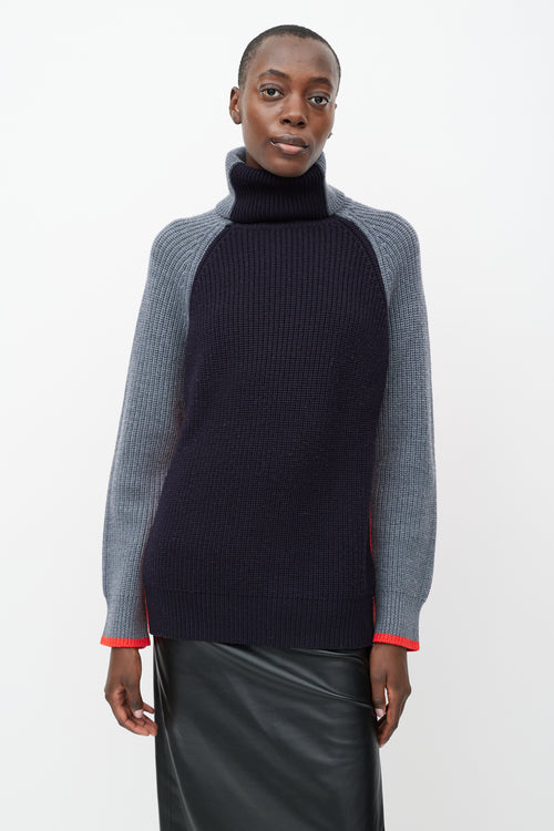 Victoria Beckham Navy 
Multicolour Wool Turtleneck Sweater