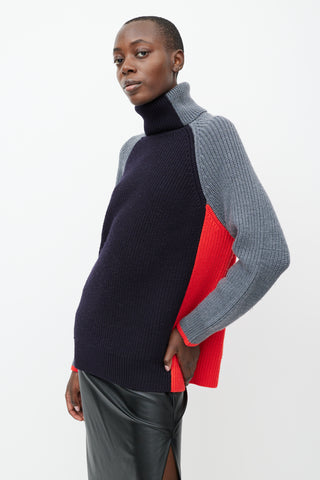 Victoria Beckham Navy 
Multicolour Wool Turtleneck Sweater