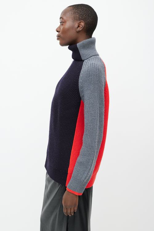 Victoria Beckham Navy 
Multicolour Wool Turtleneck Sweater