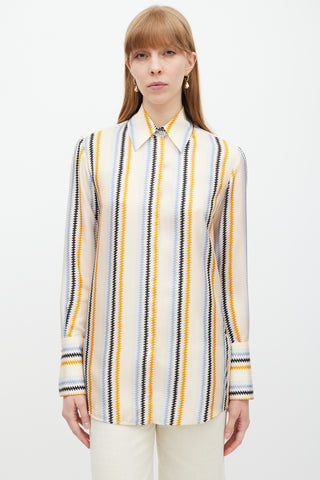 Victoria Beckham Orange 
Blue Zigzag Striped Shirt