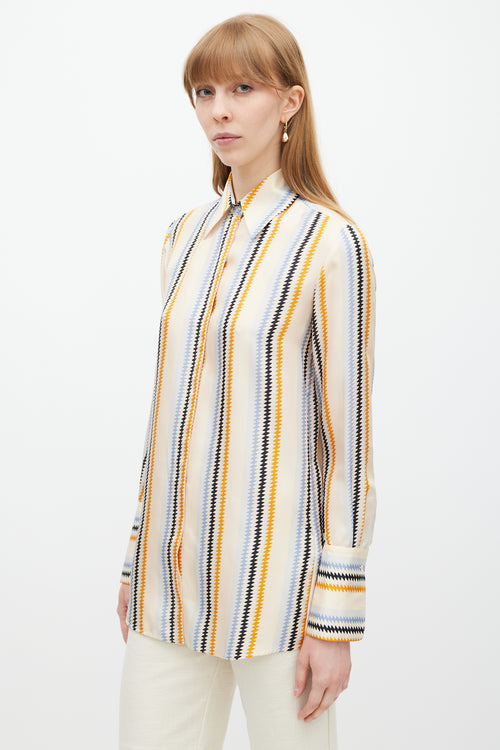 Victoria Beckham Orange 
Blue Zigzag Striped Shirt