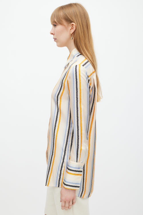 Victoria Beckham Orange 
Blue Zigzag Striped Shirt