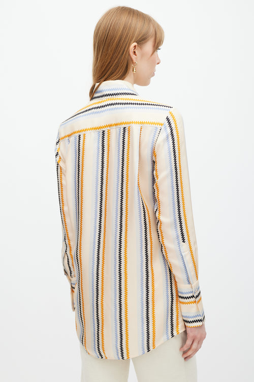 Victoria Beckham Orange 
Blue Zigzag Striped Shirt