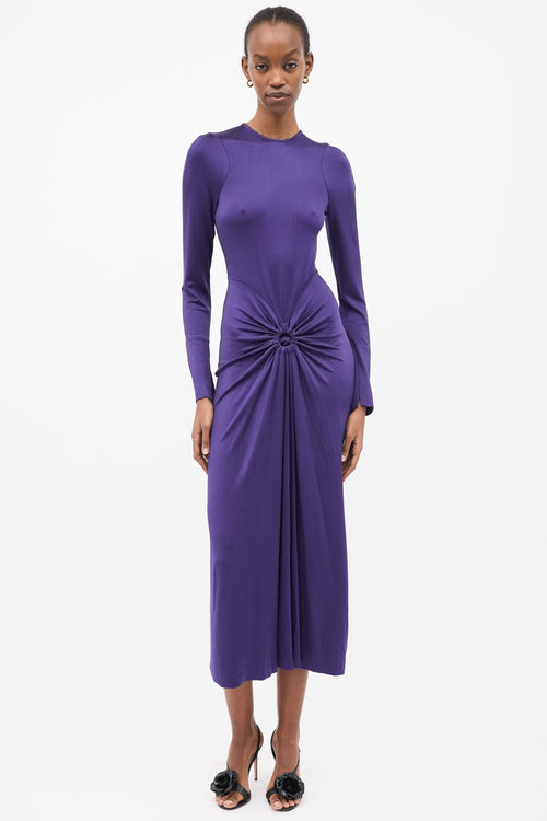 Victoria Beckham Purple Jersey Gathered Midi Dress