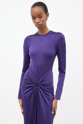 Victoria Beckham Purple Jersey Gathered Midi Dress