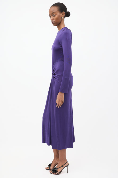 Victoria Beckham Purple Jersey Gathered Midi Dress