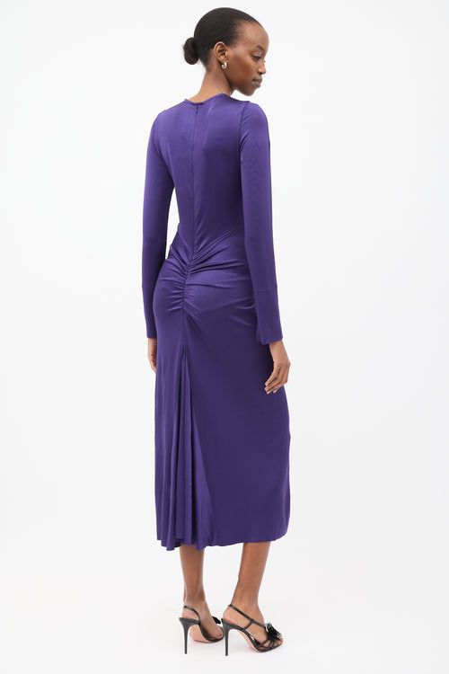 Victoria Beckham Purple Jersey Gathered Midi Dress