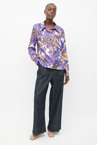 Victoria Beckham Purple 
Multicolour Silk Floral Shirt