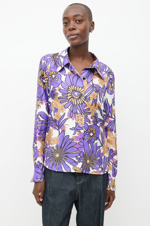 Victoria Beckham Purple 
Multicolour Silk Floral Shirt