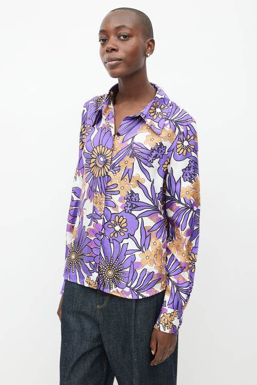 Victoria Beckham Purple 
Multicolour Silk Floral Shirt