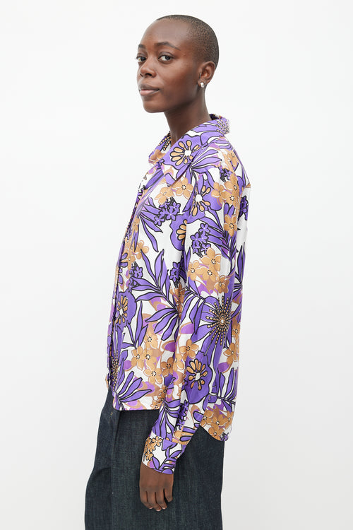 Victoria Beckham Purple 
Multicolour Silk Floral Shirt