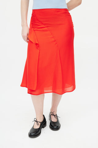 Victoria Beckham Red Crepe Ruffled Silk Skirt