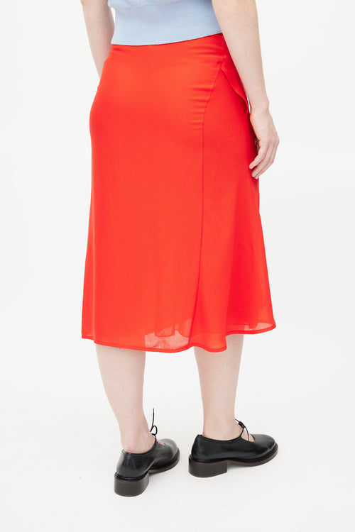 Victoria Beckham Red Crepe Ruffled Silk Skirt