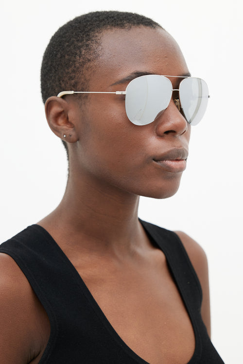 Victoria Beckham Silver VBS90 Aviator Mirrored Sunglasses