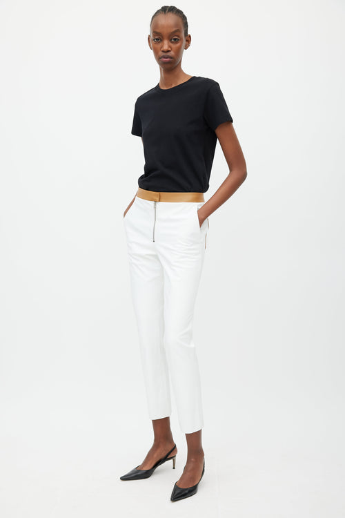 Victoria Beckham White 
Brown Leather Pant