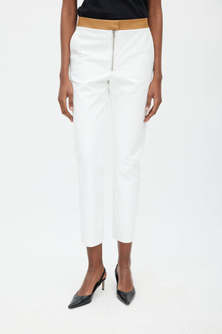 Victoria Beckham White 
Brown Leather Pant