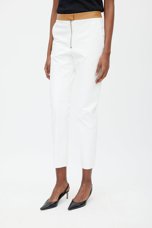 Victoria Beckham White 
Brown Leather Pant