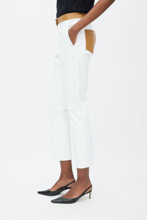 Victoria Beckham White 
Brown Leather Pant