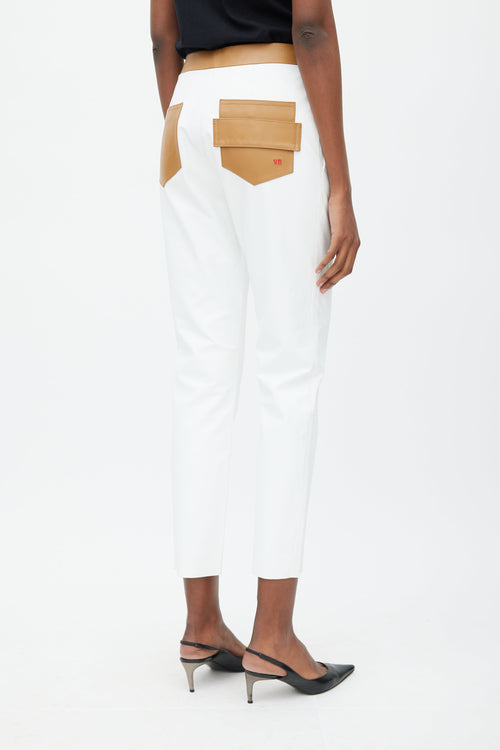 Victoria Beckham White 
Brown Leather Pant