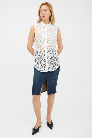 Victoria Beckham White Lace Sleeveless Shirt