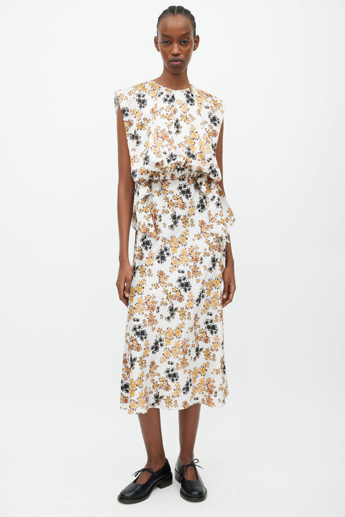 Victoria Beckham White 
Multicolour Floral Overlay Dress