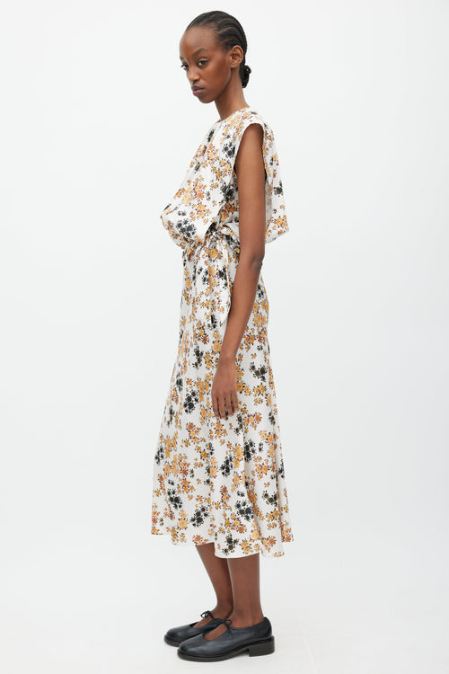 Victoria Beckham White 
Multicolour Floral Overlay Dress