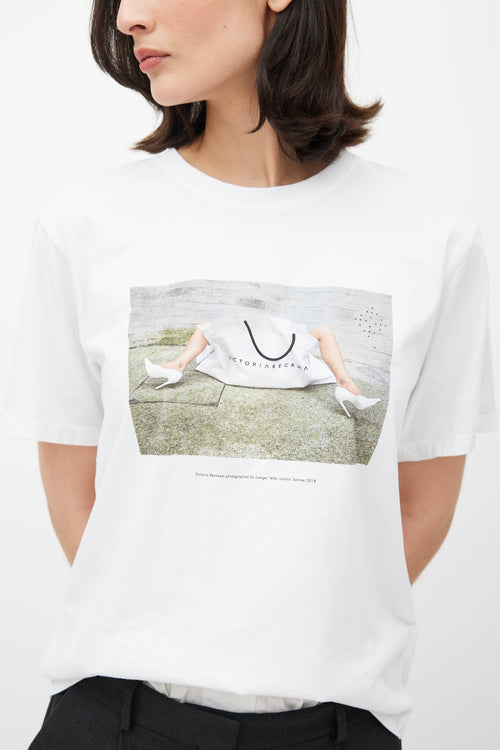 Victoria Beckham White 
Multicolour Shopping Bag Logo T-Shirt