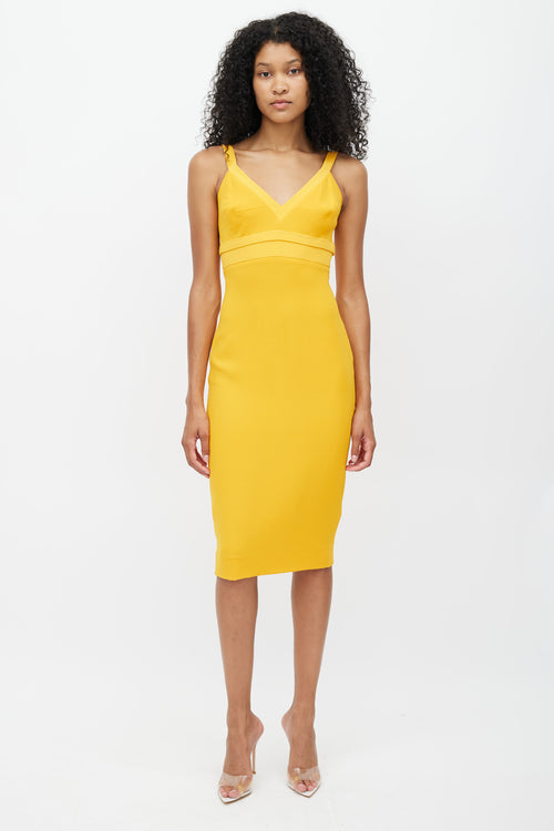 Victoria Beckham Yellow Silk V-Neck Dress