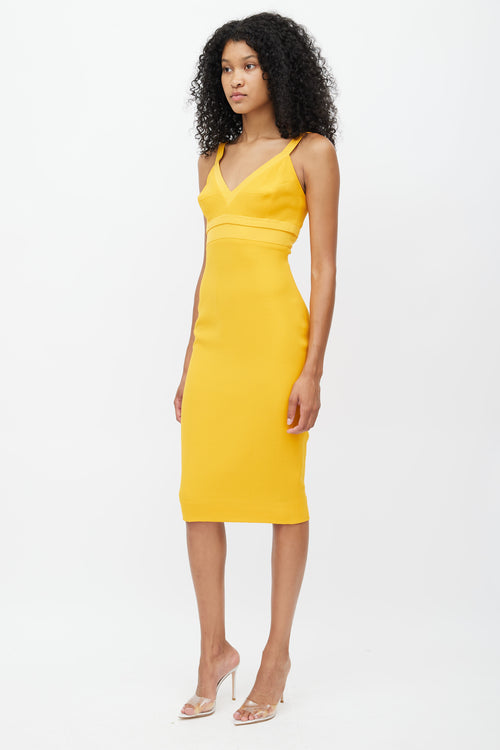 Victoria Beckham Yellow Silk V-Neck Dress