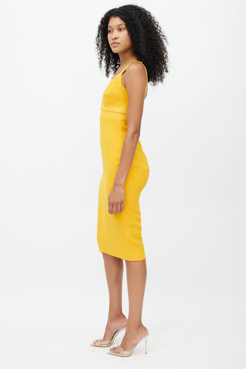 Victoria Beckham Yellow Silk V-Neck Dress