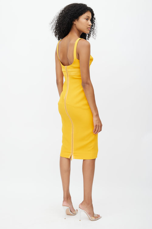 Victoria Beckham Yellow Silk V-Neck Dress