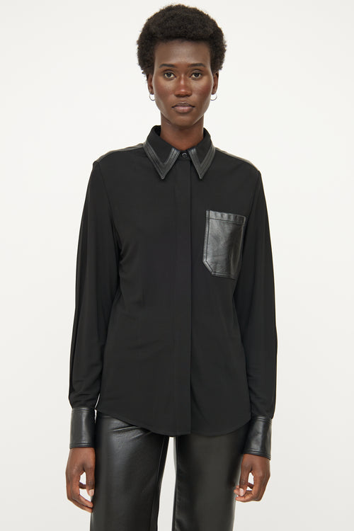 Victoria Beckham Black Leather Pocket Top