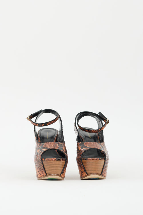 Victoria Beckham Brown 
Black Embossed Iris Platform Sandal