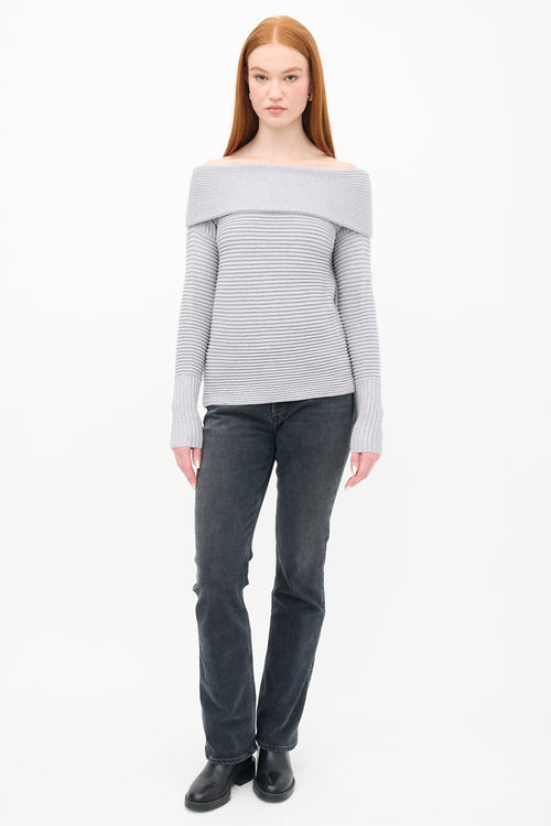 Victoria Beckham Grey Ribbed Knit Fold Over Sweater