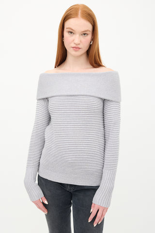 Victoria Beckham Grey Ribbed Knit Fold Over Sweater