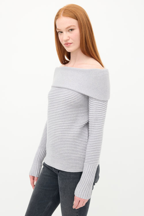 Victoria Beckham Grey Ribbed Knit Fold Over Sweater