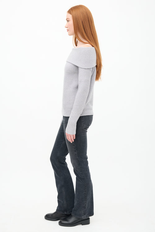 Victoria Beckham Grey Ribbed Knit Fold Over Sweater