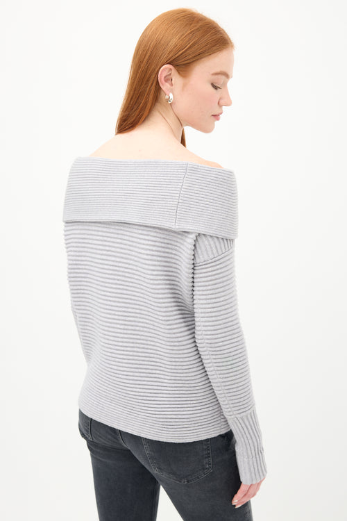 Victoria Beckham Grey Ribbed Knit Fold Over Sweater