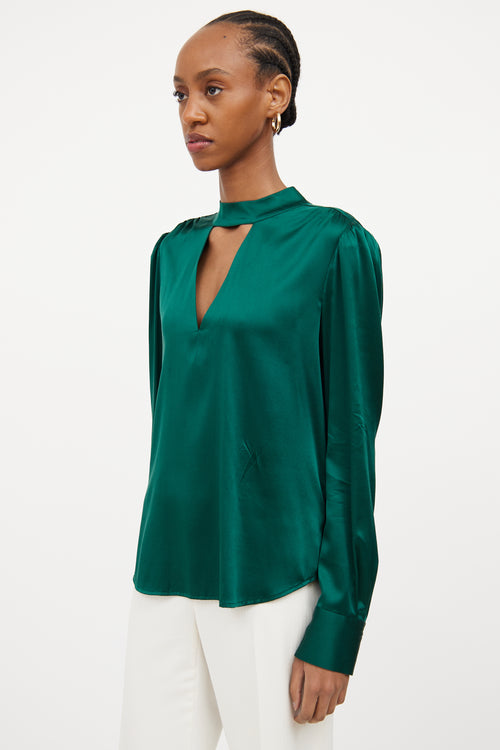 Green Silk Keyhole Top