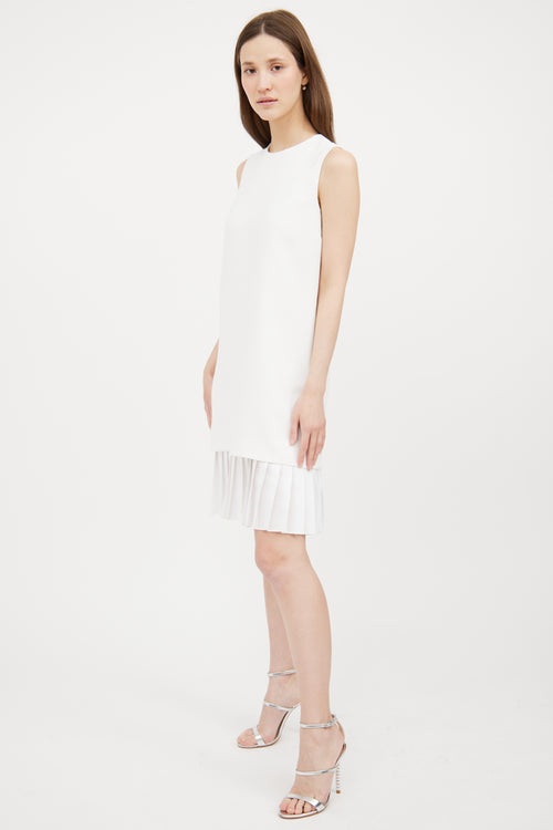 White Pleated Shift Dress