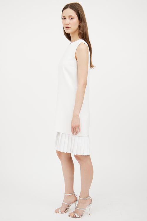 White Pleated Shift Dress