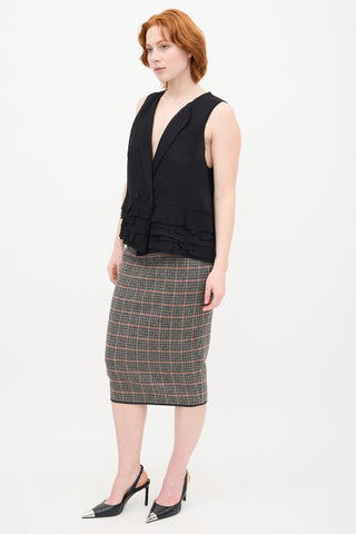 Victoria Beckham Black 
Red Wool Houndstooth Skirt