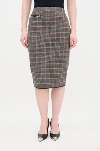 Victoria Beckham Black 
Red Wool Houndstooth Skirt