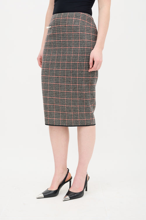 Victoria Beckham Black 
Red Wool Houndstooth Skirt