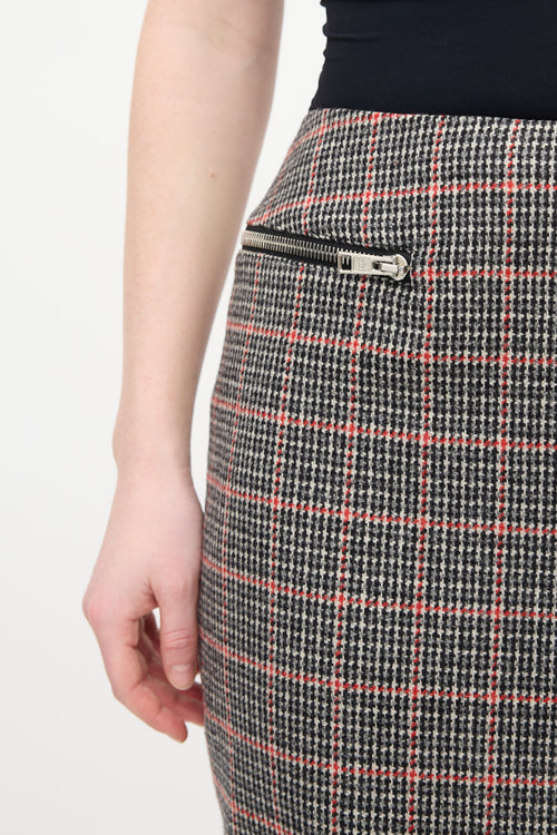 Victoria Beckham Black 
Red Wool Houndstooth Skirt