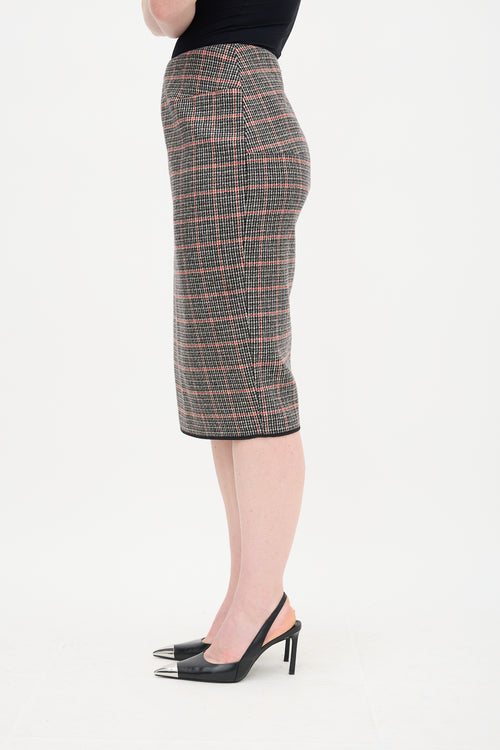 Victoria Beckham Black 
Red Wool Houndstooth Skirt